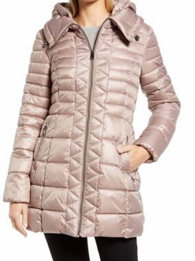 Kenneth Cole New York Hooded Puffer Coat dusty rose